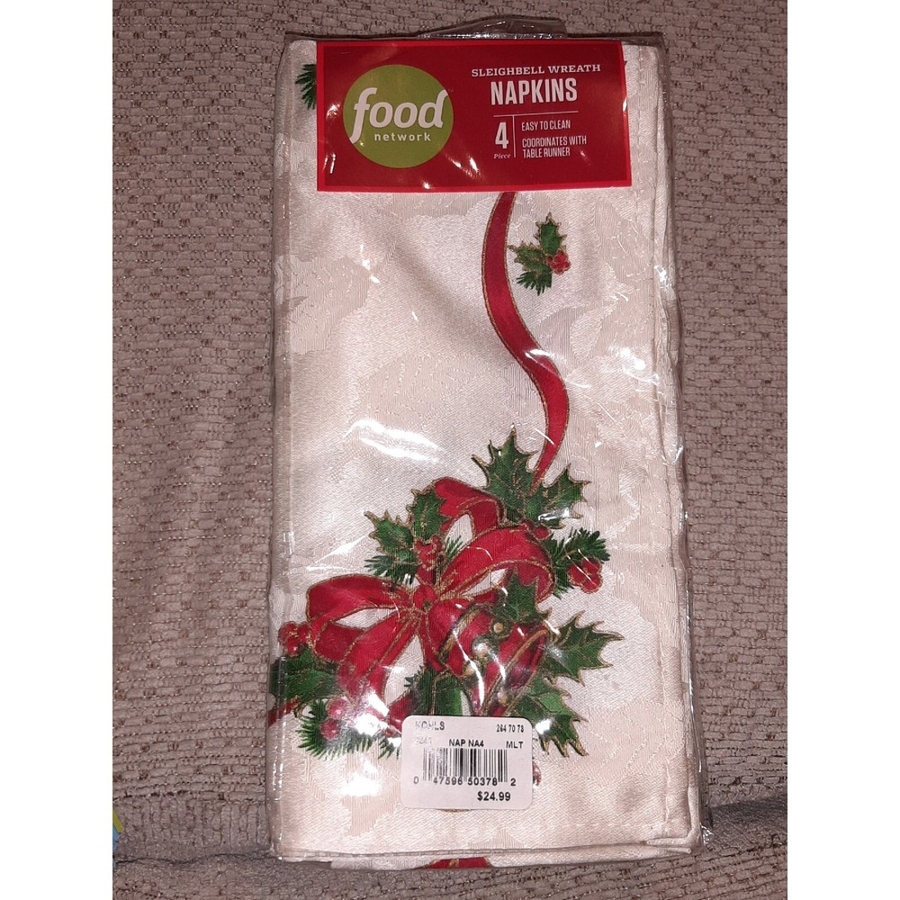 Food Network 4 Napkins Christmas Sleighbell Wreath 20 in X 20 in Kohls Exclusive